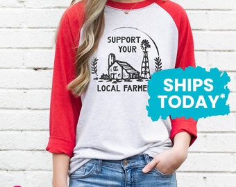 Farmers Market T-Shirt, Support Your Local Farmers Raglan, Agriculture Homestead Top