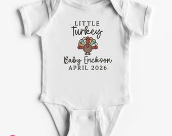Little Turkey Coming Soon Onesies® Brand: Personalized Thanksgiving Baby Reveal