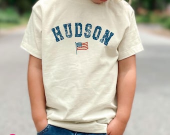 Custom USA Flag T-Shirt with Name: Matching Fourth of July Kids Graphic Tees
