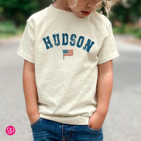 Custom USA Flag T-Shirt with Name: Matching Fourth of July Kids Graphic Tees