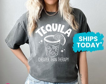 Funny Cinco de Mayo T-Shirt, Tequila Cheaper Than Therapy Comfort Colors® Shirt, Margarita Graphic Tee