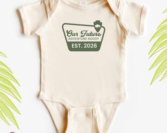 Future Adventure Buddy Onesies® Brand: Pregnancy Reveal Camping Baby Bodysuit