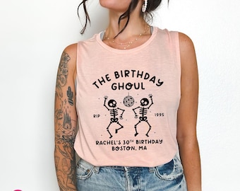Birthday Ghoul Muscle Tee: Personalized Halloween Dancing Skeletons