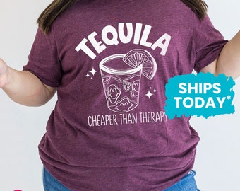 Tequila Cheaper Than Therapy Unisex Tee, Cinco de Mayo Graphic Tees, Funny Drinking Tee