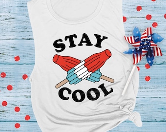 Camiseta sin mangas patriótica Stay Cool Popsicles para mujer