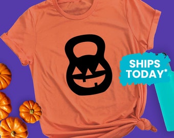 Halloween Weight Lifting Shirt, Kettlebell Pumpkin T-Shirt, Funny Fall Workout Shirt