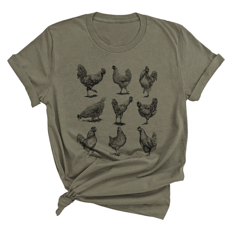 Vintage Chickens Graphic Tee, Cute Farming Shirts, Gift for Chicken Lover BLACK INK image 5