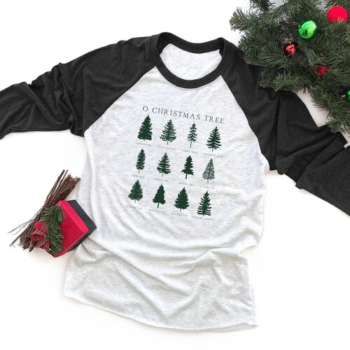 O'Christmas Tree Variety Chart Shirt: Festive Holiday Raglan T-Shirt