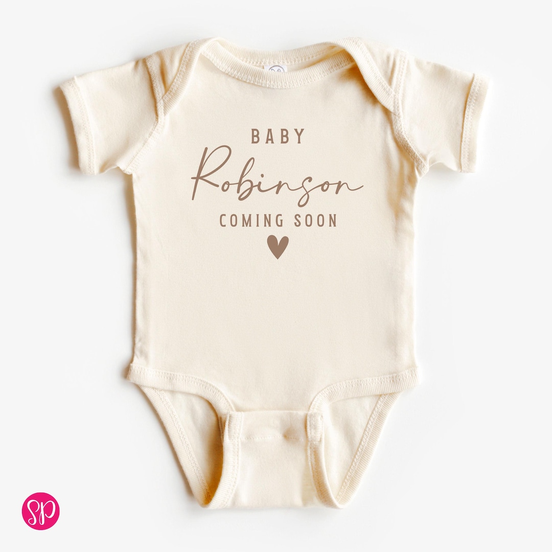 Personalized Pregnancy Announcement Outfit: Baby Last Name Coming Soon Onesie® Brand (BABY