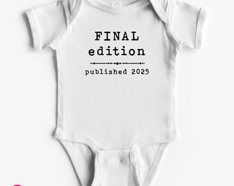 Book Themed Pregnancy Reveal Onesies® Brand: Final Edition with Custom Year