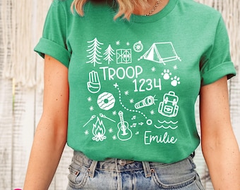 Troop Camping Coquette Doodles Graphic Tee: Personalized Group Matching Camp Shirts