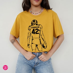Football Player Silhouette T-Shirt, Custom Name & Number, Personalized Sports Shirt
