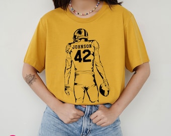 Football Player Silhouette T-Shirt, Custom Name & Number, Personalized Sports Shirt