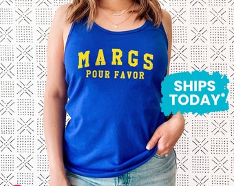 Margs Pour Favor Tank Top, Funny Margarita Saying, Cinco de Mayo Racerback Tank (ATHLETIC GOLD INK)