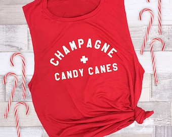 Holiday Workout Tank Top: Champagne & Candy Canes Women's Muscle Tee