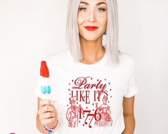 Fourth of July Party T-Shirt, Party Like It's 1776 Unisex Graphic Tee, Funny Patriotic Shirt (RED INK)