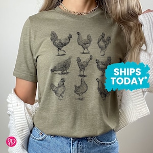 Vintage Chickens Graphic Tee, Cute Farming Shirts, Gift for Chicken Lover BLACK INK image 1