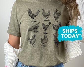 Vintage Chickens Graphic Tee, Cute Farming Shirts, Gift for Chicken Lover (BLACK INK)