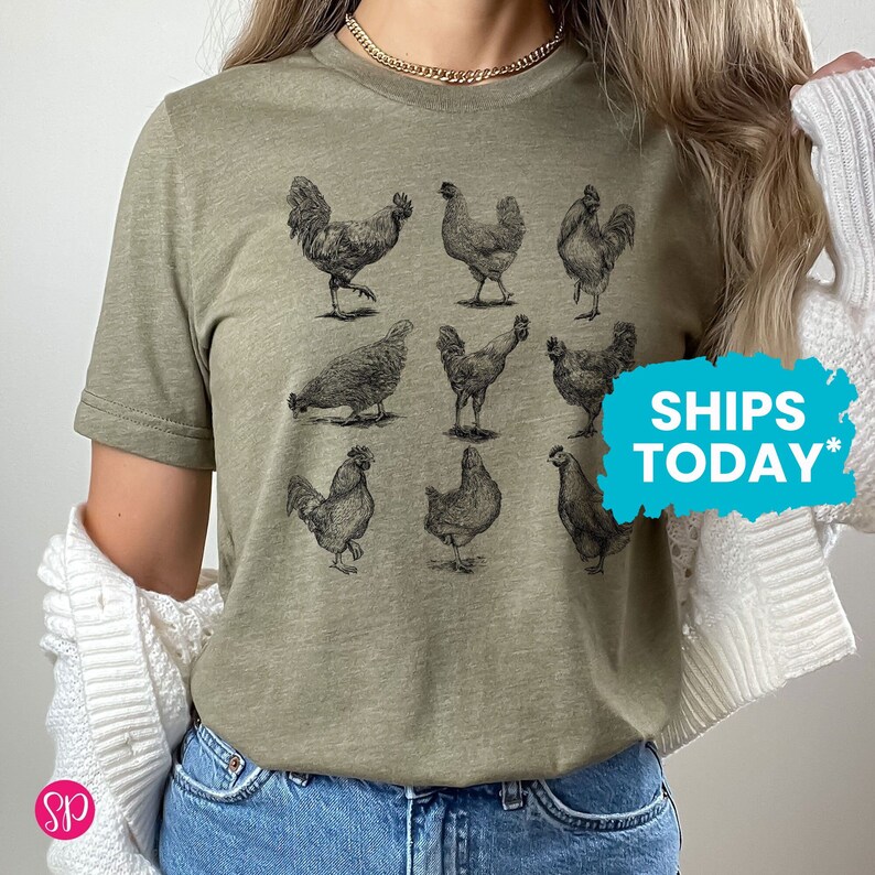 Vintage Chickens Graphic Tee, Cute Farming Shirts, Gift for Chicken Lover BLACK INK image 1