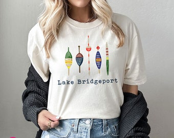 Comfort Colors Fishing Shirt: Watercolor Bobbers with Lake Name T-Shirt