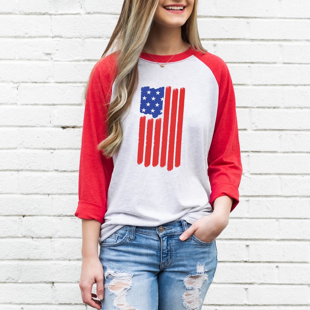 American Flag Raglan, 4th of July Unisex Adult T-shirt