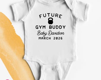 Future Gym Buddy Coming Soon Onesies® Brand: Workout Themed Pregnancy Reveal
