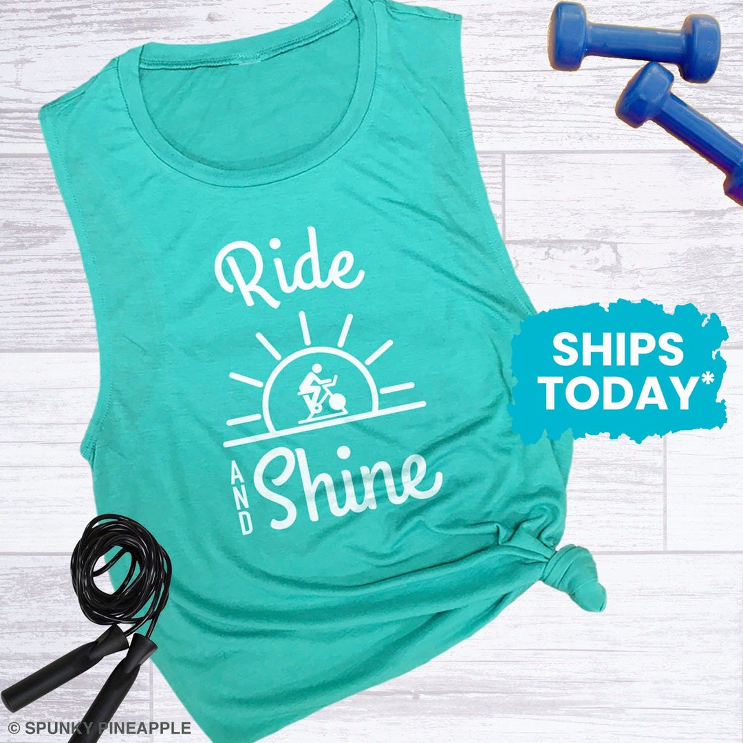 Ride and Shine Muscle Tee, Cycling Tanks for Women, Cute Workout