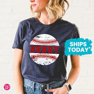 Distressed Baseball with Custom Name T-Shirt, Baseball Shirts for Mom, Personalized Team Shirt