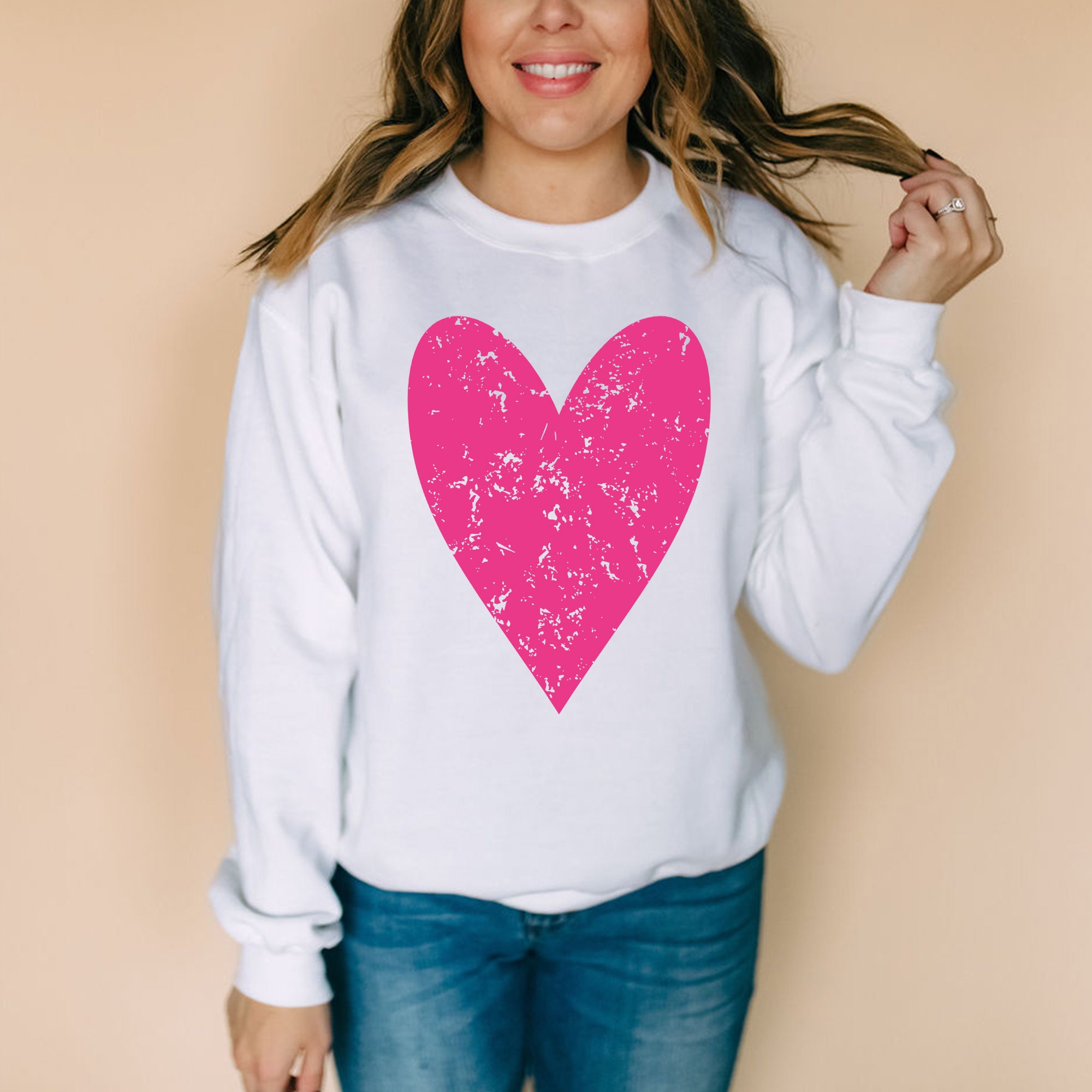 Distressed Heart Valentine's Day Sweatshirt Cute - Etsy