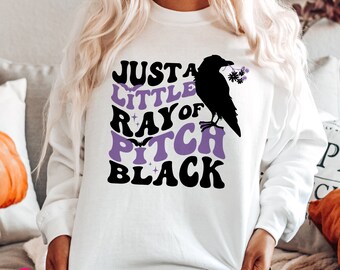 Raven Bird Graphic Sweater: Ray of Pitch Black Halloween Sweatshirt