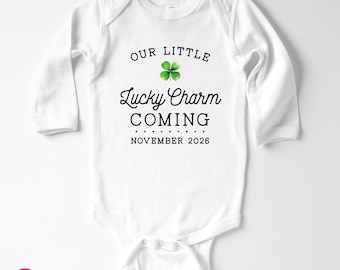 Our Little Lucky Charm Onesies® Brand: Customizable Pregnancy Reveal Infant Bodysuit