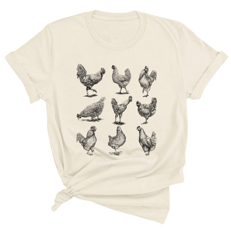 Vintage Chickens Graphic Tee, Cute Farming Shirts, Gift for Chicken Lover BLACK INK image 4