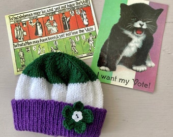 Suffragette Baby Hat with Suffragette postcards