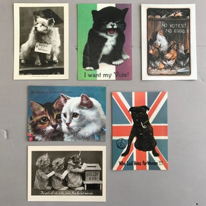 Six adorables cartes postales de suffragettes animales