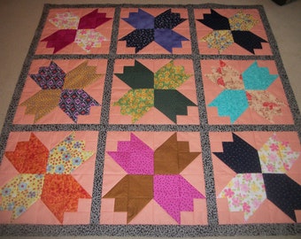 Unfinished Quilt Top~Floral Quilt~Scrappy Quilt~Size 54" x 54"~Lap Quilt Top~Free US Ship Included