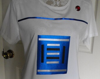 White & blue droid inspired running costume
