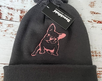 Frenchie bobble hat embroidered