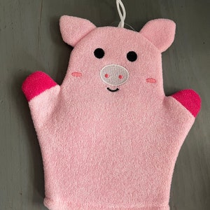 Embroidered animal wash mitt pig, elephant personalised image 1