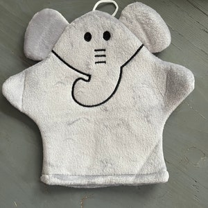 Embroidered animal wash mitt pig, elephant personalised image 2