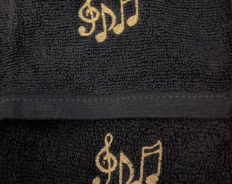 Musical notes and treble clef musician embroidered 100% cotton  towel