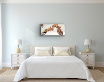 Grande toile abstraite originale de 13 x 27,5 cm, oeuvre d'art noir or orange