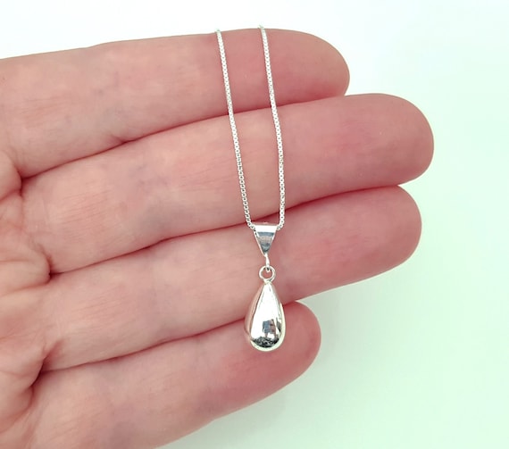 Sterling Silver Box Chain With Teardrop Pendant Necklace