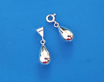 Sterling Silver Teardrop Charm, Clip-On Puffy Waterdrop Pendant, 925 Silver Charm for Necklace or Bracelet.