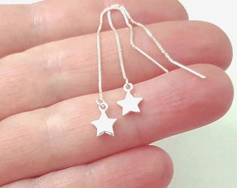 Sterling Silver Star Threader Earrings, Dainty Chain Drop Jewelry