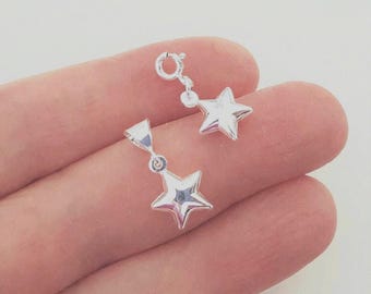 Sterling Silver 3D Star Charm, Small Star Puffy Charm for Bracelet, DIY Jewelry Making Supply.