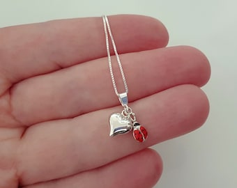 Sterling Silver Dainty Layering Necklace, Small Heart Charm Necklace, Dainty Silver Chain, Minimalist Style Everyday Dainty Necklace.