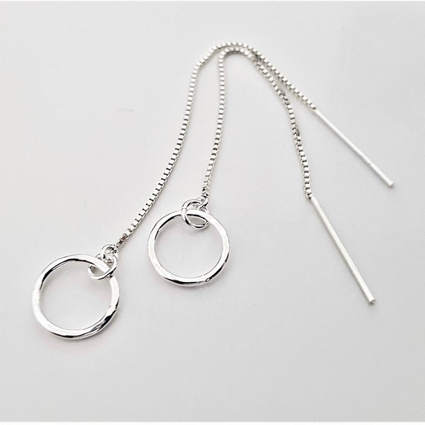 Sterling Silver Threader Earrings, Dainty Open Hoop Dangles, Pull Through Chain Earrings, Minimalist Trendy Jewelry.