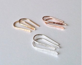 Small Open Hoop Earrings, Dainty Hammered Earrings, Silver Gold or Rose Gold, Tiny Huggie Earrings, Minimalist Earrings.