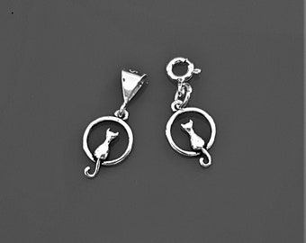 Breloque chat en argent sterling, pendentif amoureux des animaux, breloque chat délicat pour collier, bijoux en argent 925 pour femme.