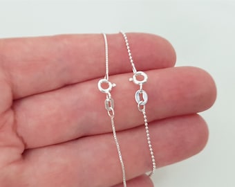 925 Sterling Silver Chain, Dainty Silver Box Chain, Ball Beaded Lightweight Chain, Finished Chain For Necklace, Minimalist Simple Chain.